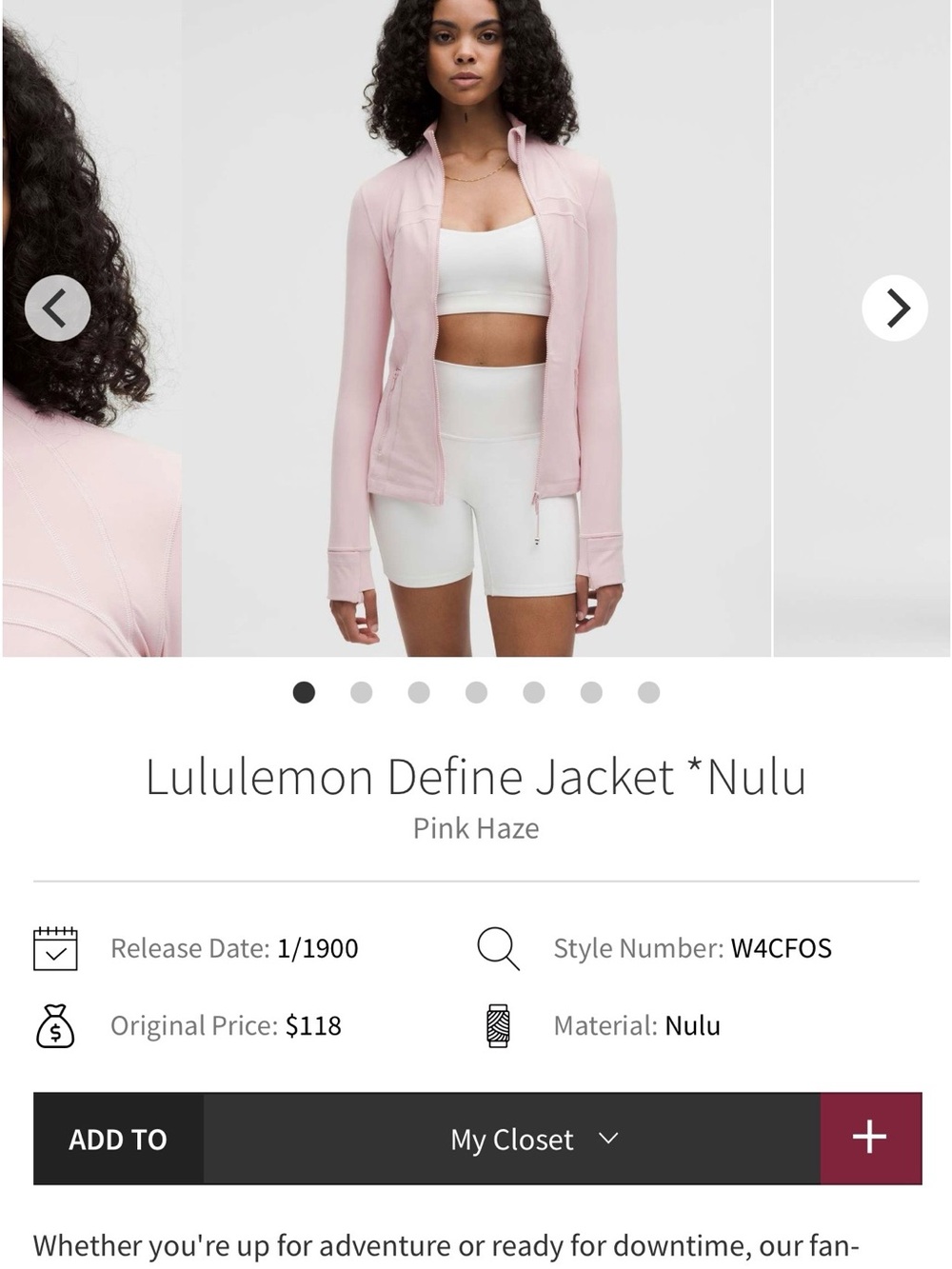 lululemon athletica Define Jacket Nulu - Pink Haze - 12